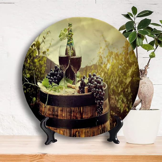 Ceramic Plates, Wine Decorative Ceramic Plates, Scenic Tuscany Vineyard, 6 Inch, Household Plates Decorative, Green Black Brown