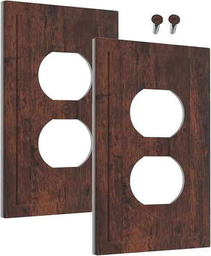Outlet Covers Brown Red Rustic Wood Grain Retro Farmhouse 1 Gang Duplex Light Switch Cover Plate Decorative Wall Plates Electrical Switchplate Receptacle for Farmhouse Cabin Decor（2 Pack）