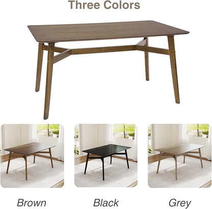 DUOMAY Modern Wooden Dining Table for 4-6 People, 59" Large Rectangular Dinner Table with Wood Legs for Home Dining Room Restaurant Farmhouse Kitchen, Brown