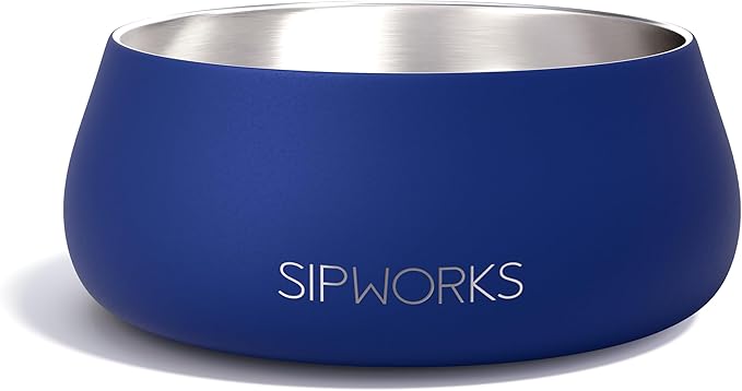 Sipworks Stainless Steel Dog Bowl – 32oz Weighted Metal Food and Water Bowls for Dogs and Cats with Non-Slip Base - Pet Bowls for All Breeds Sizes for Travel & Outdoor Play | Azure
