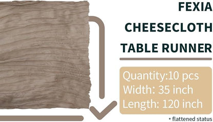 10Pcs Nude Brown Cheesecloth Table Runner Wedding Boho Burlap Decor | 35x120 - Image 2