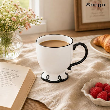 SANGO Splash of Cheers Large Mugs Set of 4, 16 oz Stoneware Black and White - Image 9