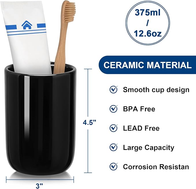 Bathroom Tumbler Cup Ceramic 12.6oz Reusable Toothbrush Cup 375ml, Toothbrush - Image 3