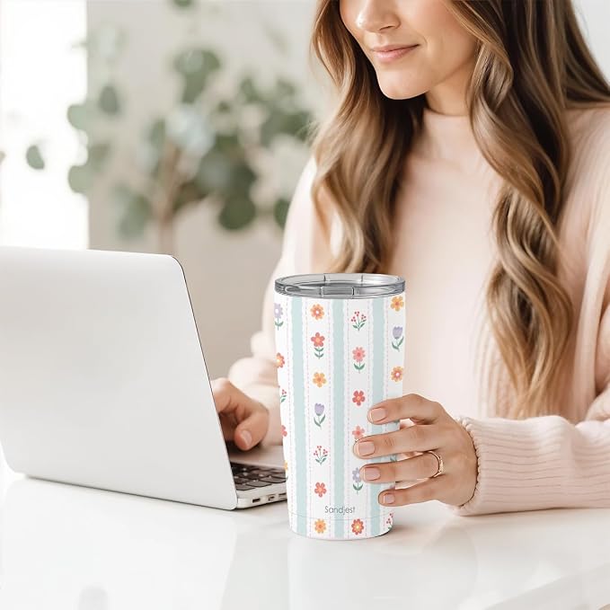 SANDJEST Floral Tumbler 20oz, Stainless Steel Travel Cup - Image 7