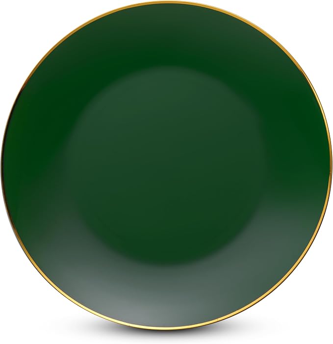 100 Green Gold Plastic Plates Set, Elegant Fancy Heavy Duty Disposable Plates - Image 4