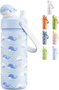 POWCAN 18 oz Kids Water Bottle for School: 2-in-1 Straw Spout Lid by POWCAN
