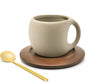 Ceramic Coffee Mug Set with Natural Wood Saucer & Spoon by Oxmidud