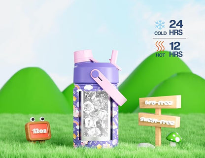 12 oz Insulated Water Bottle for Kids: 2-in-1 Straw Spout Lid, Spill-proof - Image 5