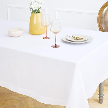 Solino Home White Linen Tablecloth 60 x 60 Inch - 100% Pure Linen Table Cloth - Fete, Machine Washable Tablecloth for Winter, Valentines, Spring, Easter