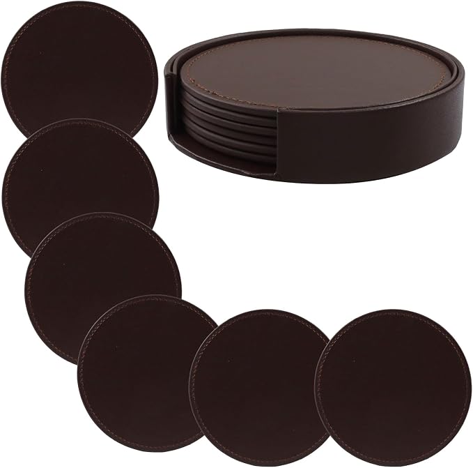 Leather Coasters for Drinks Set of 6 by Rierdge