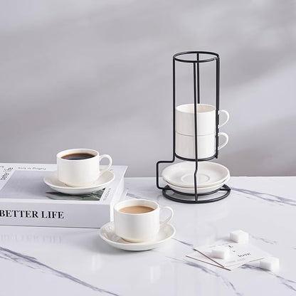 YOLIFE 2.5oz Espresso Cups, Stackable Espresso Cups Set of 4 | Porcelain - Image 3