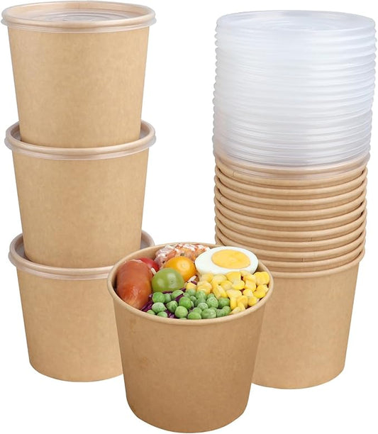 45 oz Disposable Kraft paper bowls with lids, Food containers Soup Bowls Party Supplies Treat Bowls 25 Pack