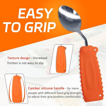 Adaptive Weighted Silverware Utensils Angled Spoon for Hand Tremors Parkinsons,Weighted Utensils with Non-Slip Easy Grip Handles for Independent Eating(Right Hand,Orange,Pack of 1)