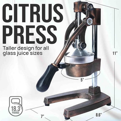 Zulay Kitchen Cast Iron Juicer - Easy-to-Clean Heavy-Duty Manual Juicer, Professional Citrus Juicer - Stainless Steel Lemon Squeezer - Manual Citrus Press & Orange Squeezer - Orange Juicer (Copper)