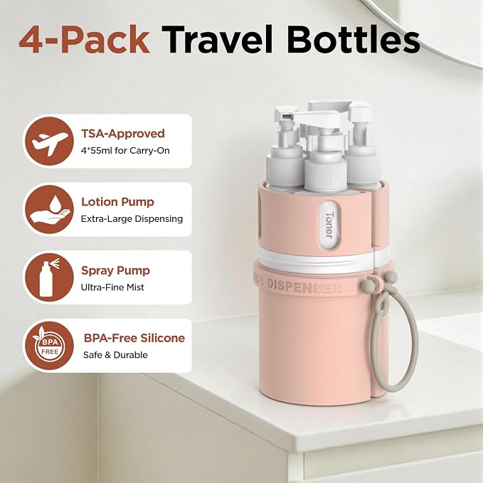 4 in 1 Travel Dispenser Bottle, Travel Toiletry Bottles - Image 4