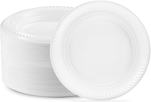 PLASTICPRO 400 PCS White Plastic Round 6 Inch Plates - Premium Quality Light Weight Disposable Dishes for Parties & Weddings