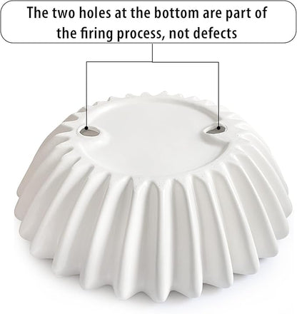 Ceramic Fruit Bowl for Kitchen Counter Large Ivory Decorative Bowl Modern Home Decor 12 Inches Key Bowl Ruffle Fluted Scalloped Bowl