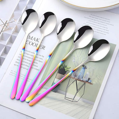 5-pieces Soup Dinner Spoon 8-Inch Rainbow Metal Korean Spoon Stainless Steel Table Spoons by Buyer Star