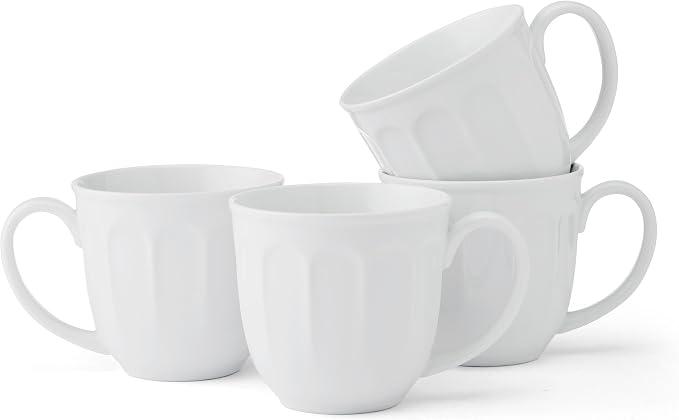 Fitz and Floyd Everyday Vintage Scalloped Set of 4 Porcelain Coffee Tea Mugs by FitzandFloyd