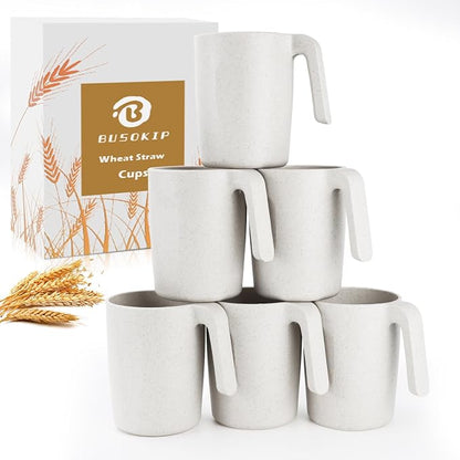 Wheat Straw Cups 16 OZ, Unbreakable Coffee Mugs Set of 6, Alternatives to by BUSOKIP
