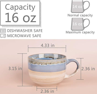 Bosmarlin Large Ceramic Coffee Mug Set of 2, Stoneware Jumbo Latte Mugs - Image 2