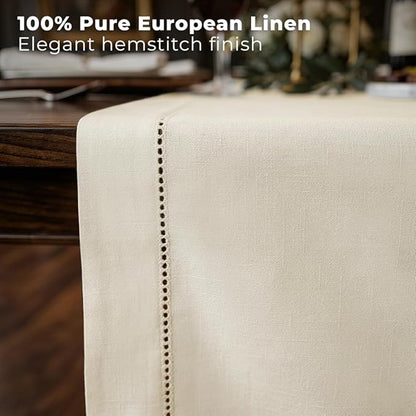 Signature Linen™ by D'Moksha Ivory Table Runner 132 Inches Long, 100% Pure Linen - Image 2