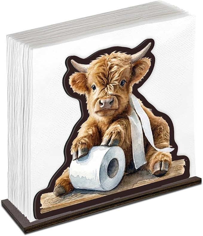Funny Highland Cow Napkin Holder by Unknown