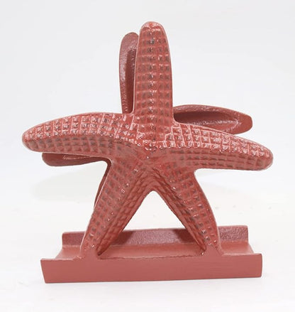 Nautical Starfish Lunch Dinner Metal Napkin Holder Kitchen Beverage Cocktail Ocean Coastal Napkin Holder By The Metal Magician (Distressed Red)