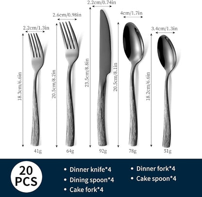 Black Hammered Silverware Set, Heavy Duty Flatware Set, 18/0 Stainless Steel - Image 2