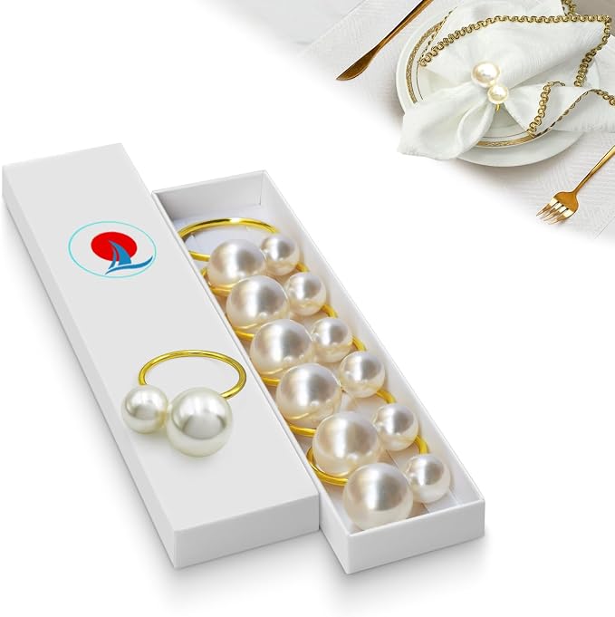 Napkin Rings - Pearl Gold Napkin Rings Set of 6 by SunEuhue