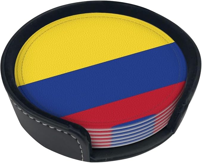 6 Pack Colombia Flag Leather Coaster - Image 2