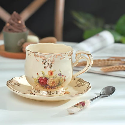 YOLIFE Tea Cup and Saucer Set, 8 OZ Flowering Shrubs Tea Cup Set | Ivory - Image 7