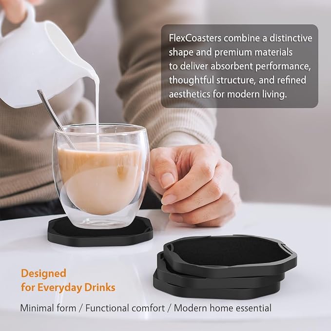 UMIRRO Absorbent Felt & Silicone Coasters Set of 6 - Image 2