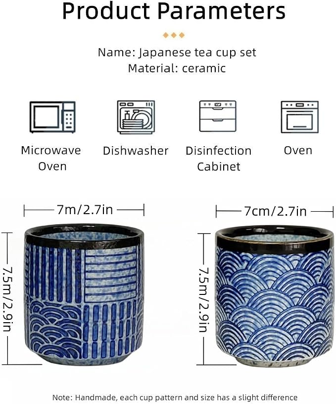 Japanese Tea Cups 6.42oz Ceramic Coffee Mug No Handle Set of 4 | Classic - Image 2