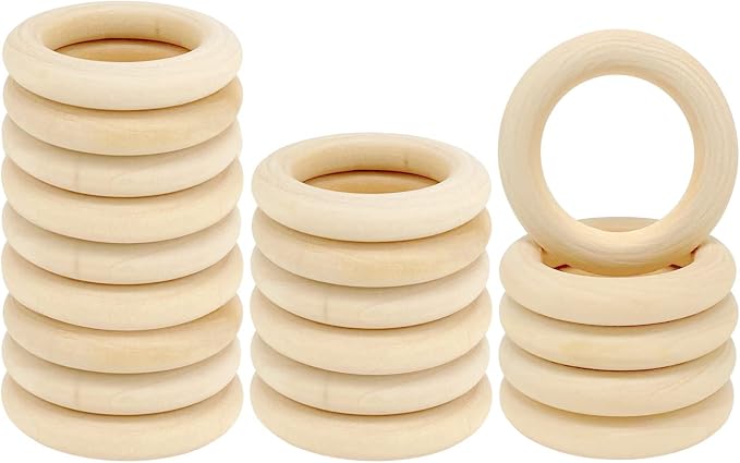 20PCS Natural Wood Rings for Crafts, Macrame Rings for DIY, Wooden Rings by HANWER