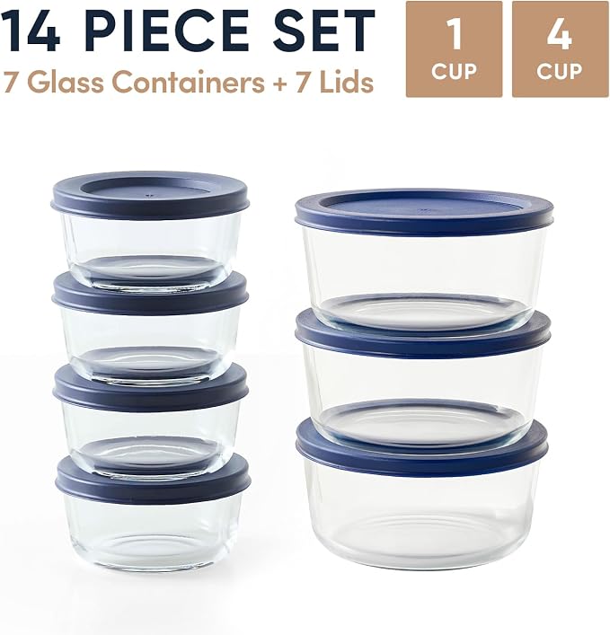 14-Piece Glass Food Storage Containers Set | 1-Cup & 4-Cup, Leakproof | - Image 2