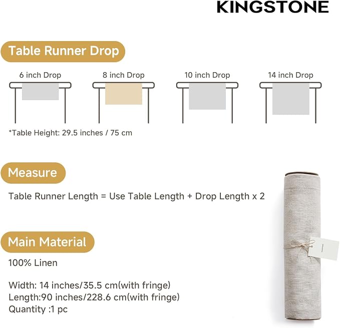 100% Pure French Linen Table Runner 90 Inches Long, Natural Hemstitch Tablecloth - Image 5