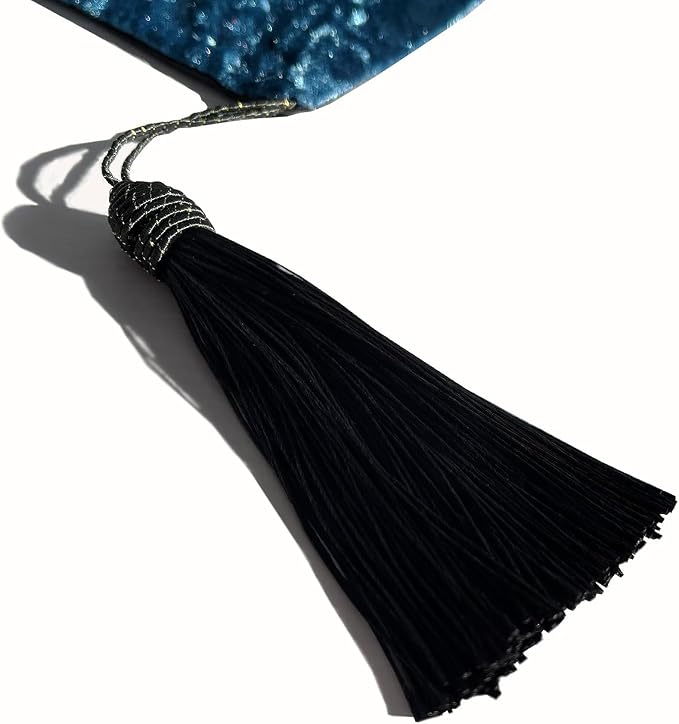 Elegant Blue Table Runner, Ombre Velvet, Diamante Stripes, Double-Layer - Image 3