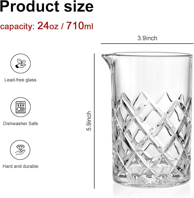 Cocktail Mixing Glass Bartender | 24oz Crystal Bar Stirring Glass | Old - Image 2
