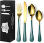 24 Piece Gold & Green Silverware by Unknown