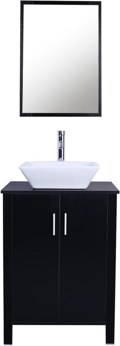 eclife Bathroom Ceramic Sink Bowl Classic White Square Porcelain Vessel Sink and Faucet Combo for Bathroom Countertop Bowl Sink & Chrome Pop Up Drain (A07)