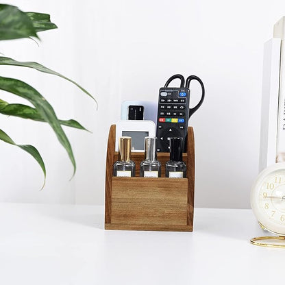 BONNY DODO Remote Control Holders Organizer Box for Table Small Solid Wooden Desk Farmhouse Home Decor Caddy Basket Store Tv Remote for Media Player,Pencil,Glassees&Office Supplies (Brown, S)