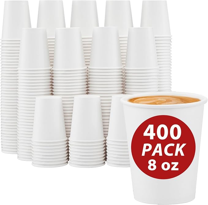 Clawsoff 400 Count Paper Coffee Cups 8 oz White Disposable Coffee Cups Bulk | by BuyNow