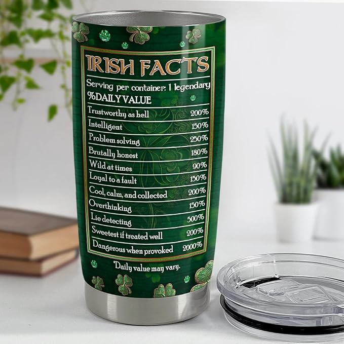 SANDJEST Irish Tumbler 20oz Irish Facts Celtic Cross Stainless Steel Tumbler - Image 4