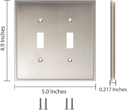 Henne Bery Soft Modern Decorative Wall Plate Switch Plate Outlet Cover (Double Toggle, Satin Nickel)
