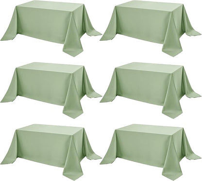 6-Pack Sage Green Tablecloths for Rectangle Tables, 90 x 132 Inches, Stain-Resistant Polyester Fabric for 8 Foot Tables - Washable Table Covers for Weddings, Birthday Parties, Events