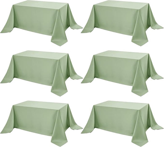 6-Pack Sage Green Tablecloths for Rectangle Tables, 90 x 132 Inches, Stain-Resistant Polyester Fabric for 8 Foot Tables - Washable Table Covers for Weddings, Birthday Parties, Events