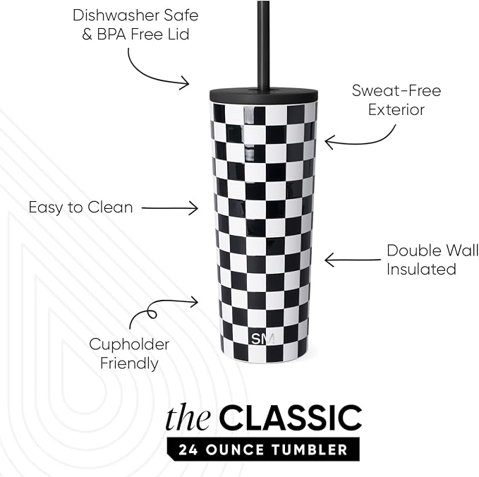 Simple Modern Iced Coffee Tumbler, Insulated | 24oz | Checkered | Reusable - Image 2