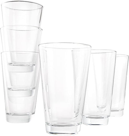 Vikko Drinking Glasses, 9.5 Ounce Water Tumblers, Set of 6 All Purpose Glass Cups, Thick and Durable Tapered Design, Dishwasher Safe, Tall Glass Tumblers