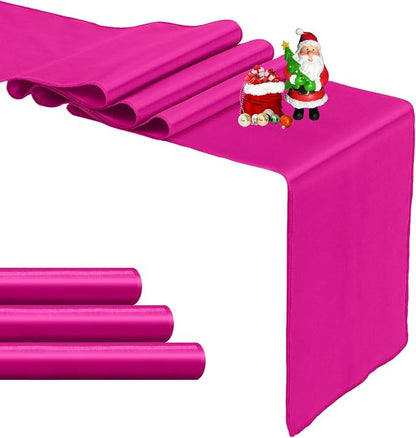 4-Pack Hot Pink Satin Table Runner 12 x 108 Inch Long Fuchsia Bright and Smooth by Pufogu